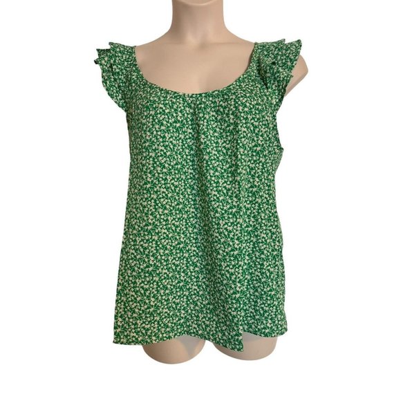 Papermoon Tops - Papermoon XL Ruffle Strap Tank Green White Print NWT Sleeveless